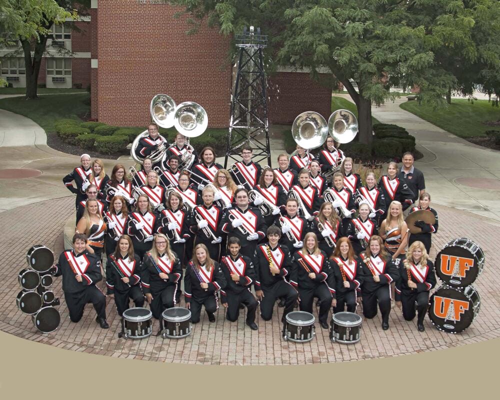 UF Marching Band 2014 group photo by the Derrick fountain