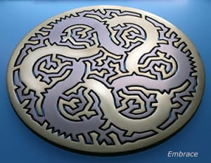 This waterjet cutting, created by Oberlin College math professor Robert Bosch, Ph.D., won first place at the 2010 JMM Mathematical Art Exhibit in San Francisco, California.