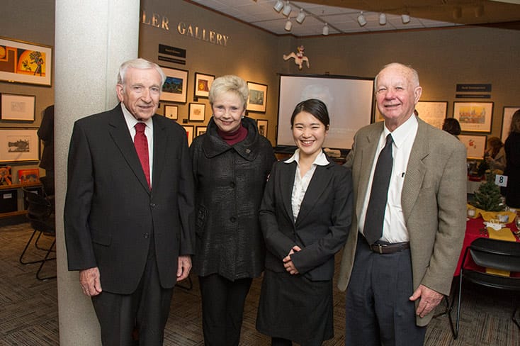 Pictured at the dinner from left, former University of Findlay President DeBow Freed, Ph.D.,; President Katherine Fell, Ph.D.; ???; and Dr. Richard C. Beckett, UF trustee.