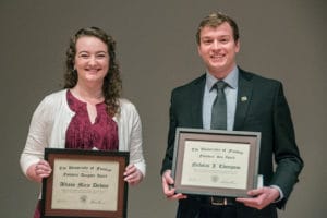 Allison Dilbone and Nicholas Thomson earned the UF Founders Son and Daughter Awards in 2016.