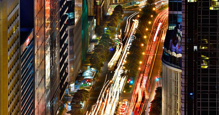 car lights on a busy city street