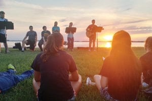 Students attend an evening vespers service at the Findlay reservoir, a nightly ritual of The Well. Photo by University of Findlay Pastor Matt Ginter.