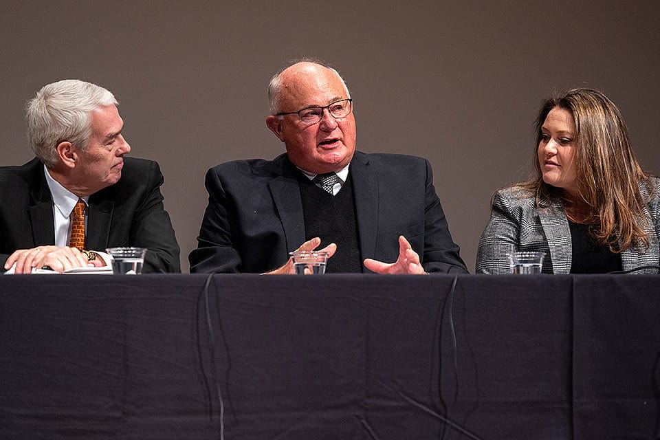 Randy Gardner, Larry Busdecker, and Laurie Zydonic at a Dec. 9, 2019 forum.