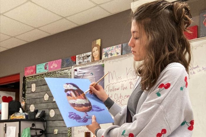 Art Education student teaching in her own classroom.