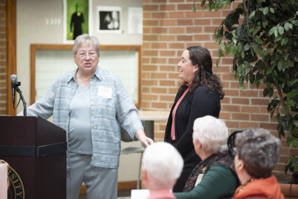 Woman at podium