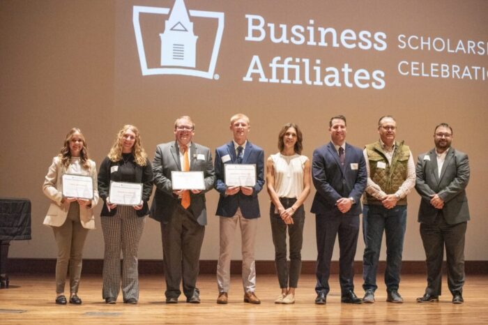 Business Affiliates scholarship winners and board