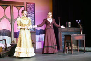 UF students Emma Cales and Eva Hancock rehearse a scene of The Moors.