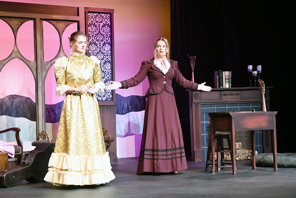 UF students Emma Cales and Eva Hancock rehearse a scene of The Moors.